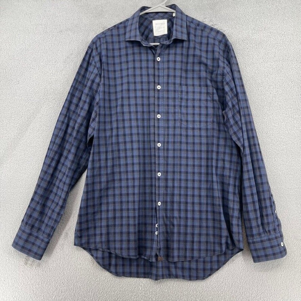 Billy Reid Shirt Men L Blue Check Button Down Long Sleeve Made Italy Lightweight